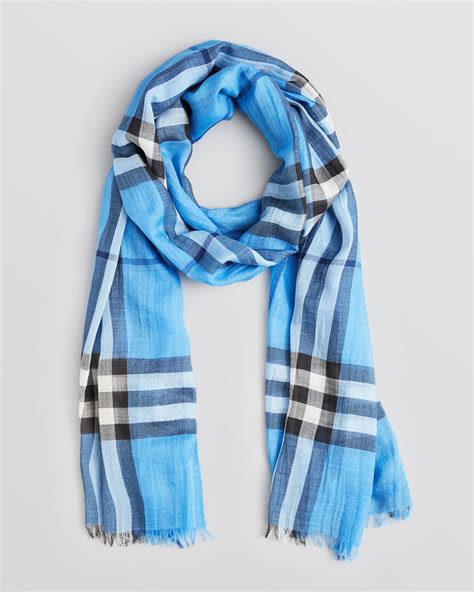 Burberry Gauze Giant Check Scarf, Blue 